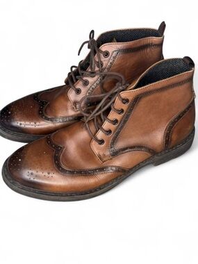 Kenneth Cole Reaction Brown Leather Wingtip Boots Men’s Size 11.5
